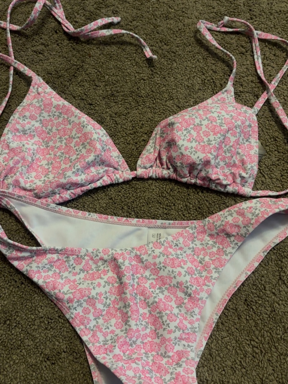 Pink Floral Triangle Bikini Set